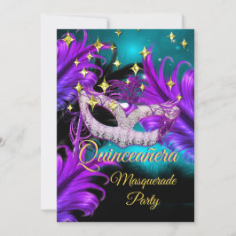 Quinceanera Masquerade masker Blauwgroen Paars zwa Kaart
