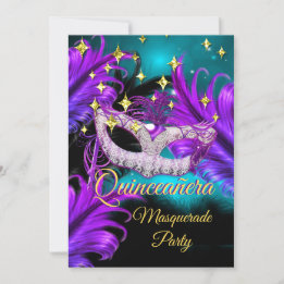 Quinceanera Masquerade masker Blauwgroen Paars zwa Kaart