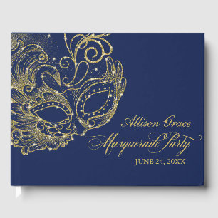 Quinceanera Masquerade Party Goud Blauw Gastenboek