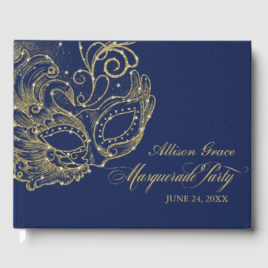 Quinceanera Masquerade Party Goud Blauw Gastenboek (Voorkant)
