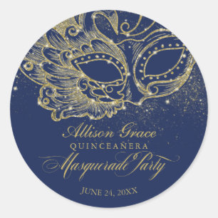 Quinceanera Masquerade Party Goud Blauw Ronde Sticker