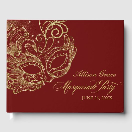 Quinceanera Masquerade Party Goud Bourgogne Gastenboek (Voorkant)
