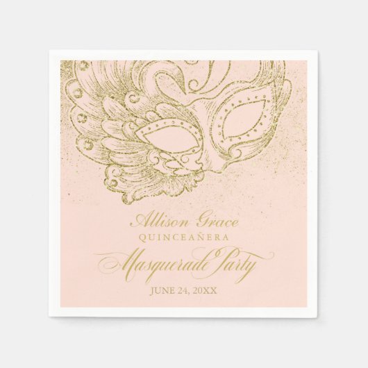 Quinceanera Masquerade Party Goud Roze Servet (Voorkant)