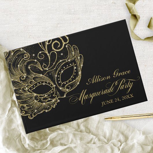 Quinceanera Masquerade Party Goud Zwart Gastenboek