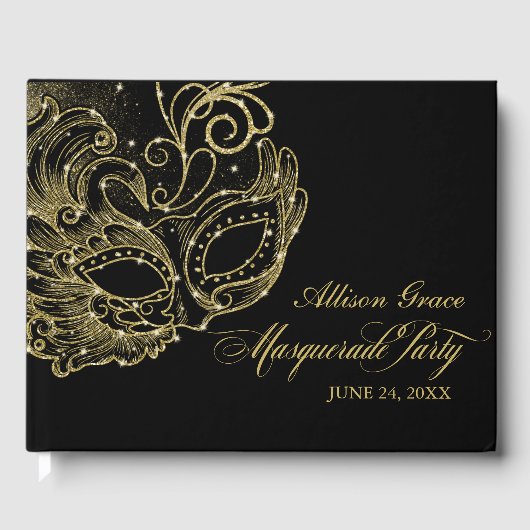 Quinceanera Masquerade Party Goud Zwart Gastenboek (Voorkant)