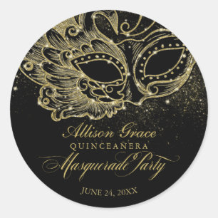 Quinceanera Masquerade Party Goud Zwart Ronde Sticker