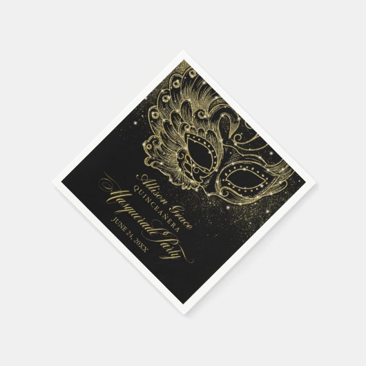 Quinceanera Masquerade Party Goud Zwart Servet (Hoek)