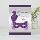 Quinceañera Masquerade Party in Paars en zilver Kaart (Staand voorkant)