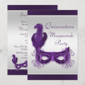 Quinceañera Masquerade Party in Paars en zilver Kaart (Voorkant / Achterkant)