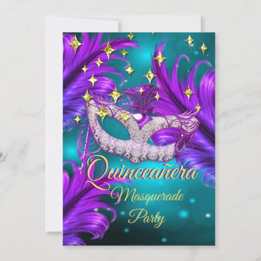 Quinceanera Masquerade party maskeer Blauwgroen Pa Kaart (Voorkant)