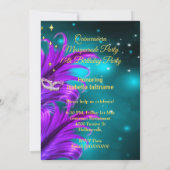 Quinceanera Masquerade party maskeer Blauwgroen Pa Kaart (Achterkant)