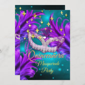 Quinceanera Masquerade party maskeer Blauwgroen Pa Kaart (Voorkant / Achterkant)