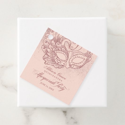 Quinceanera Masquerade Party Roos Goud Roze Bedankjes Labels (In situ)