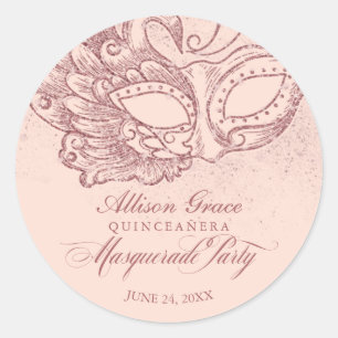 Quinceanera Masquerade Party Roos Goud Roze Ronde Sticker