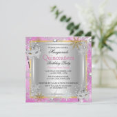 Quinceanera Masquerade Pink Gold Snowflakes Silver Kaart (Staand voorkant)