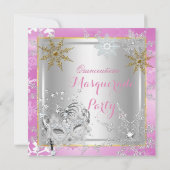 Quinceanera Masquerade Pink Gold Snowflakes Silver Kaart (Achterkant)
