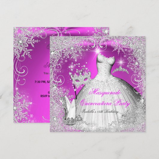 Quinceanera Masquerade Pink White Snowflakes Kaart (Voorkant / Achterkant)
