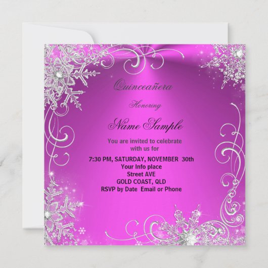 Quinceanera Masquerade Pink White Snowflakes Kaart (Achterkant)