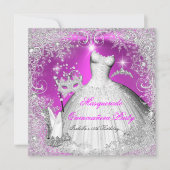 Quinceanera Masquerade Pink White Snowflakes Kaart (Voorkant)