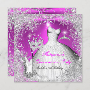 Quinceanera Masquerade Pink White Snowflakes Kaart