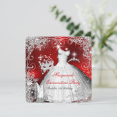 Quinceanera Masquerade Red White Snowflakes 2 Kaart (Staand voorkant)