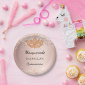 Quinceanera masquerade roos gold glitter party papieren bordje (Feest)