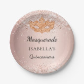Quinceanera masquerade roos gold glitter party papieren bordje (Voorkant)