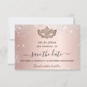 Quinceanera masquerade roos gold mask save the date (Voorkant)