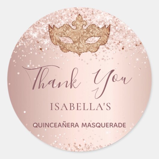 Quinceanera masquerade roos goud Bedankt Ronde Sticker (Voorkant)