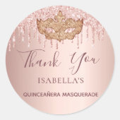 Quinceanera masquerade roos goud glitter Dank u we Ronde Sticker (Voorkant)