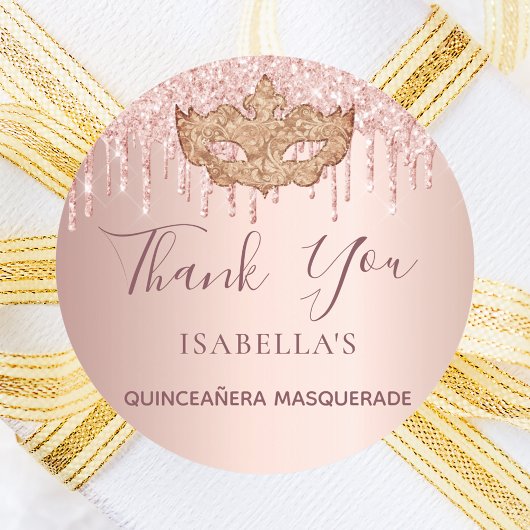 Quinceanera masquerade roos goud glitter Dank u we Ronde Sticker
