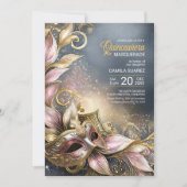 Quinceanera Masquerade Roos Goud ID1031 Kaart (Voorkant)