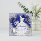 Quinceanera Masquerade Royal Blue Snowflakes Kaart (Staand voorkant)