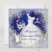 Quinceanera Masquerade Royal Blue Snowflakes Kaart (Voorkant)