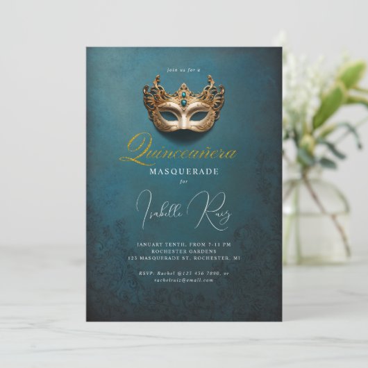 Quinceañera masquerade Venetiaanse masker Kaart (Staand voorkant)