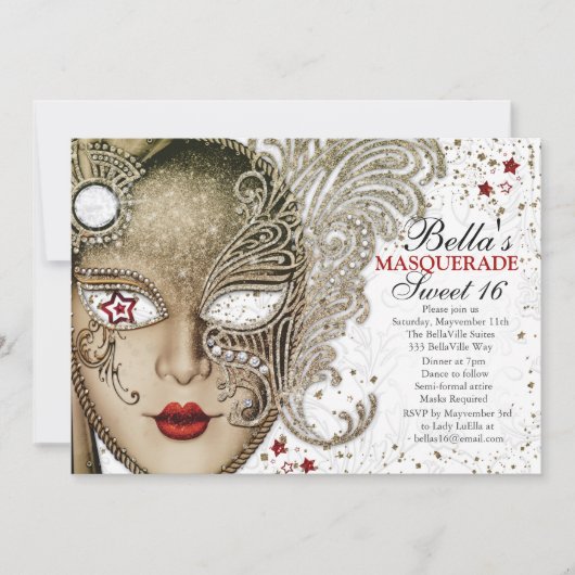 Quinceanera Masquerade Verjaardagsfeestuitnodiging Kaart (Voorkant)