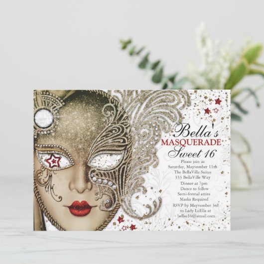 Quinceanera Masquerade Verjaardagsfeestuitnodiging Kaart (Staand voorkant)