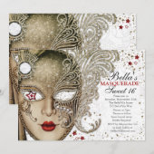 Quinceanera Masquerade Verjaardagsfeestuitnodiging Kaart (Voorkant / Achterkant)