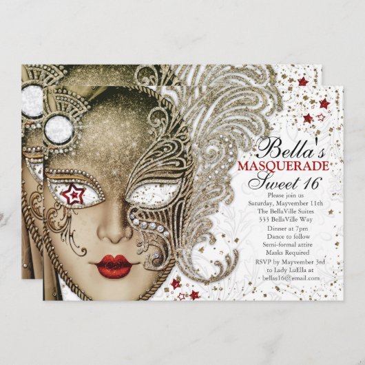 Quinceanera Masquerade Verjaardagsfeestuitnodiging Kaart (Voorkant / Achterkant)