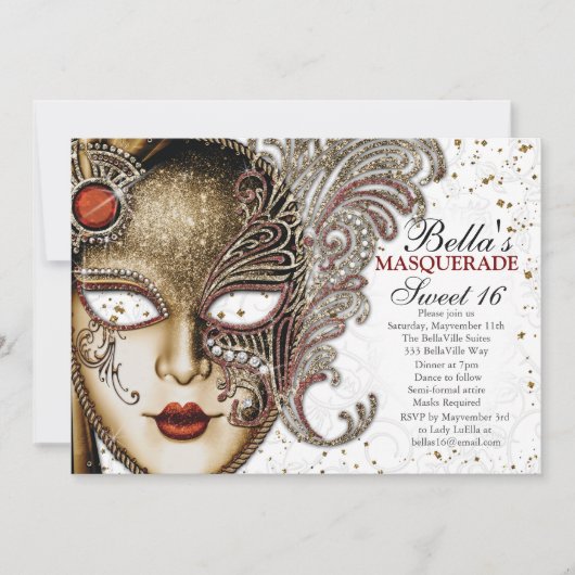 Quinceanera Masquerade Verjaardagsfeestuitnodiging Kaart (Voorkant)