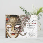 Quinceanera Masquerade Verjaardagsfeestuitnodiging Kaart (Staand voorkant)