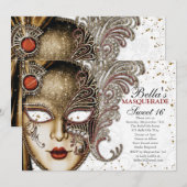 Quinceanera Masquerade Verjaardagsfeestuitnodiging Kaart (Voorkant / Achterkant)