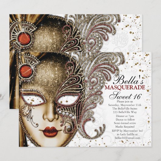 Quinceanera Masquerade Verjaardagsfeestuitnodiging Kaart (Voorkant / Achterkant)