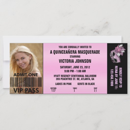 Quinceañera Masquerade VIP Admission Ticket Kaart (Voorkant)