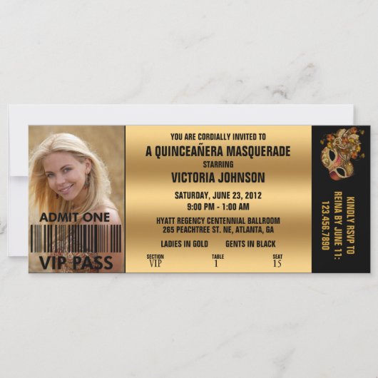 Quinceañera Masquerade VIP Admission Ticket Kaart (Voorkant)