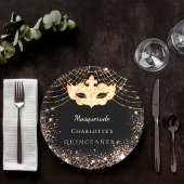 Quinceanera Masquerade zwart goud glitter Papieren Bordje