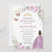 Quinceañera Mauve Bloemen Vlinder Prinses Jurk Kaart (Voorkant)