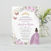Quinceañera Mauve Bloemen Vlinder Prinses Jurk Kaart (Staand voorkant)