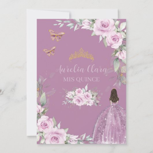 Quinceañera Mauve Bloemen Vlinder Prinses Jurk Kaart (Achterkant)