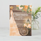 Quinceañera Meisje - Hout Vat & Sinaasappel Bloeme Kaart (Staand voorkant)